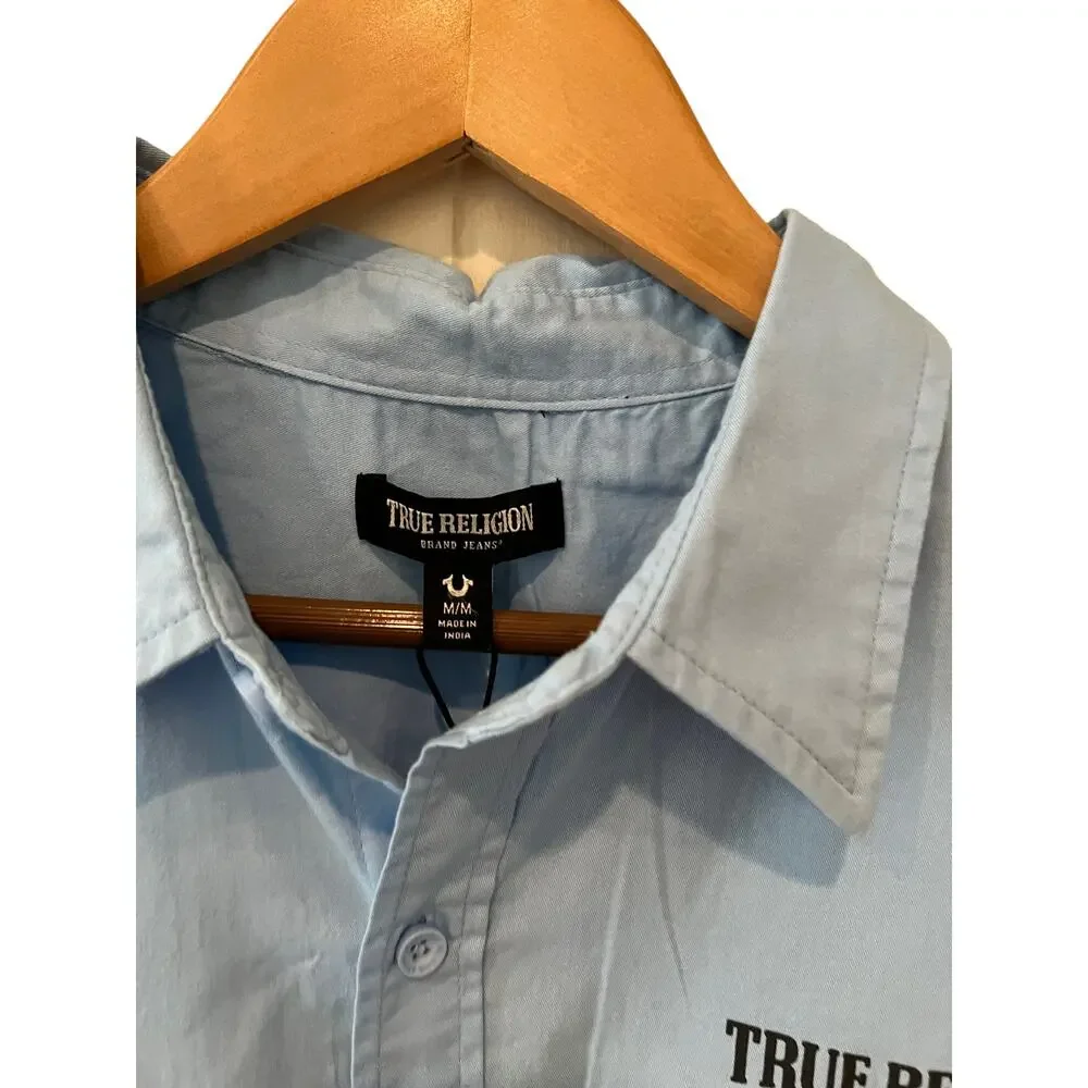 True Religion Utility Button Down Short Sleeve Shirt Light Blue M